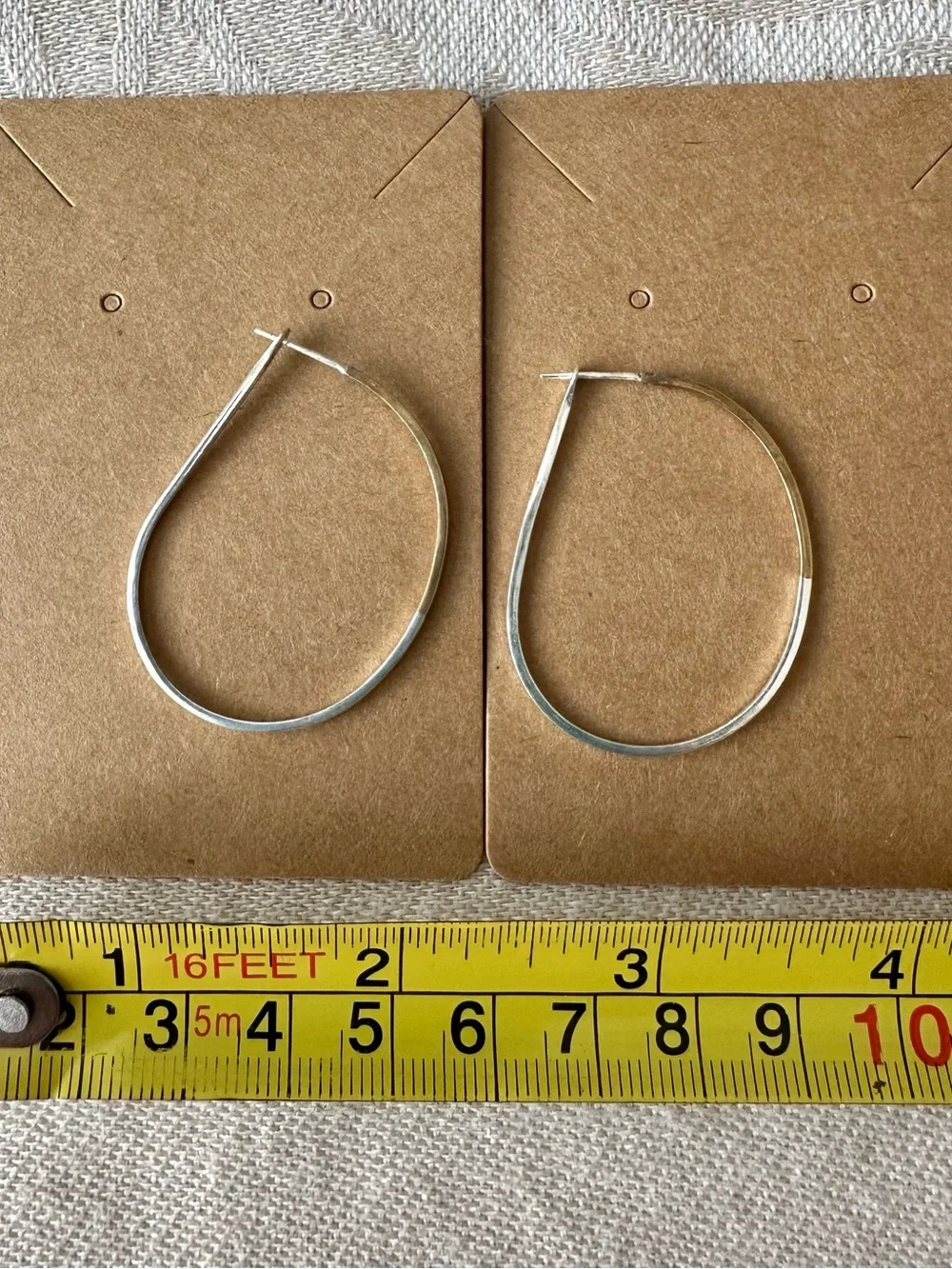 Two-Tone Teardrop Hoop Earrings Silver Gold Tone Modern Minimalist